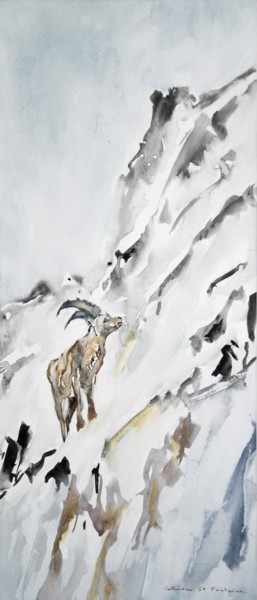 Painting titled "le bouquetin" by Catherine Saint Fontaine, Original Artwork, Watercolor