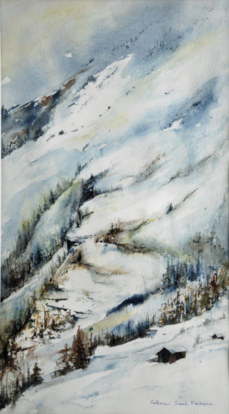 Peinture intitulée "la montagne se dévo…" par Catherine Saint Fontaine, Œuvre d'art originale, Aquarelle