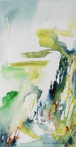 Painting titled "verts" by Catherine Saint Fontaine, Original Artwork, Watercolor