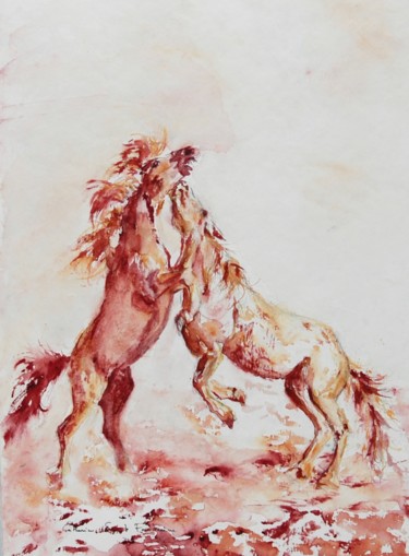 Peinture intitulée "la joute" par Catherine Saint Fontaine, Œuvre d'art originale, Aquarelle