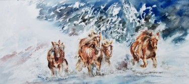 Painting titled "Neige !" by Catherine Saint Fontaine, Original Artwork, Watercolor