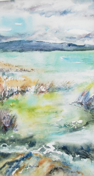 Malerei mit dem Titel "lac de Neuchatel so…" von Catherine Saint Fontaine, Original-Kunstwerk, Aquarell