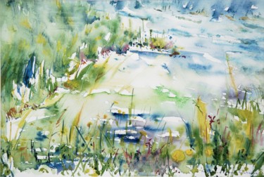 Painting titled "rivage sauvage" by Catherine Saint Fontaine, Original Artwork, Watercolor