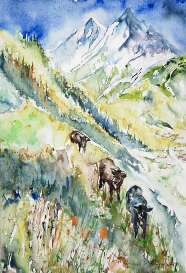 绘画 标题为“Les haudères, Val d…” 由Catherine Saint Fontaine, 原创艺术品, 水彩