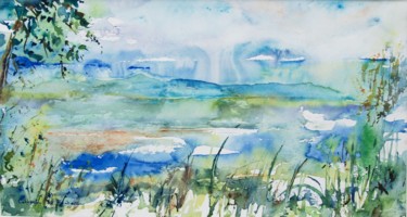 Painting titled "lac de Neuchatel, l…" by Catherine Saint Fontaine, Original Artwork, Watercolor