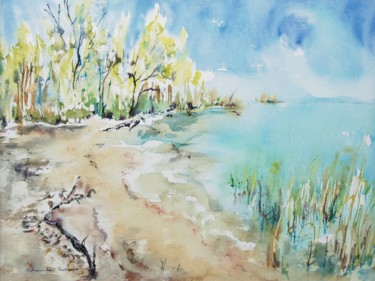 Painting titled "Cheyres, lac de Neu…" by Catherine Saint Fontaine, Original Artwork, Watercolor