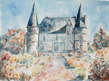 Malerei mit dem Titel "château en Normandie" von Catherine Saint Fontaine, Original-Kunstwerk, Aquarell