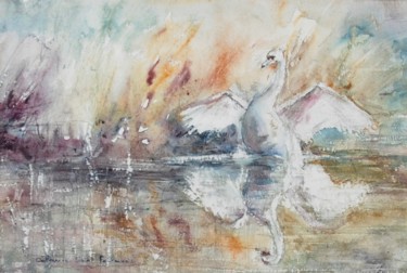 Pintura intitulada "Battement d'ailes" por Catherine Saint Fontaine, Obras de arte originais, Aquarela