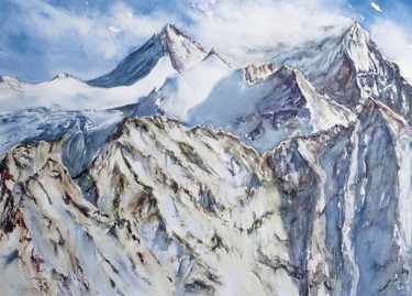 Painting titled "haute  montagne" by Catherine Saint Fontaine, Original Artwork, Watercolor
