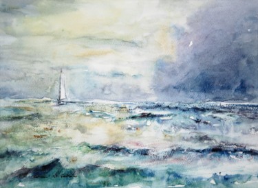 Painting titled "le large" by Catherine Saint Fontaine, Original Artwork, Watercolor