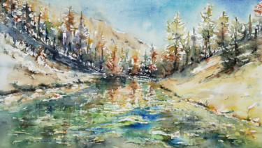 Painting titled "Arbey en automne" by Catherine Saint Fontaine, Original Artwork, Watercolor