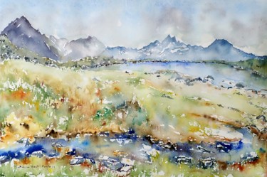 Painting titled "lac de tsaté" by Catherine Saint Fontaine, Original Artwork, Watercolor