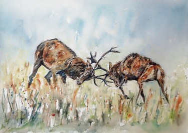 Painting titled "La Joute en puissan…" by Catherine Saint Fontaine, Original Artwork, Watercolor