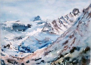 Peinture intitulée "Ferpècle, Mont Miné" par Catherine Saint Fontaine, Œuvre d'art originale, Aquarelle