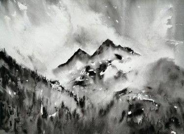 Veisivis en noir et blanc Schilderij getiteld "Veisivis en noir et…" door Catherinesaintfontaine, Origineel Kunstwerk, Aquarel