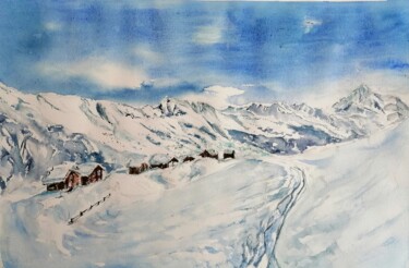 Painting titled "Au-delà, Arbey, Val…" by Catherine Saint Fontaine, Original Artwork, Watercolor Mounted on Wood Panel