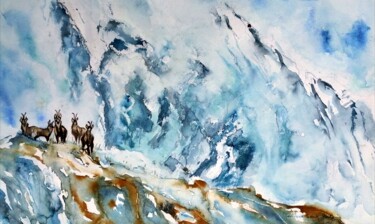 Pintura intitulada "Chamois dans la bru…" por Catherine Saint Fontaine, Obras de arte originais, Aquarela