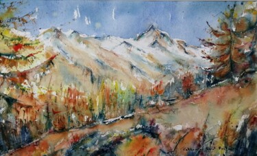 Painting titled "automne en revenant…" by Catherine Saint Fontaine, Original Artwork, Watercolor