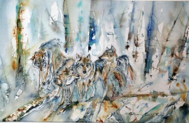 Painting titled "les loups" by Catherine Saint Fontaine, Original Artwork, Watercolor