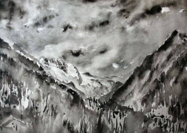 Schilderij getiteld "la dent blanche en…" door Catherine Saint Fontaine, Origineel Kunstwerk, Aquarel