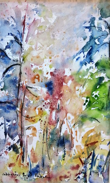 Painting titled "la danse des arbres" by Catherine Saint Fontaine, Original Artwork, Watercolor