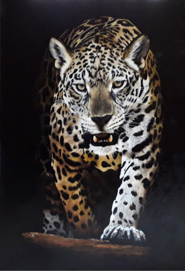 léopard en maraude Peinture intitulée "léopard en maraude" par Catherine Digue - Turpin, Œuvre d'art originale, Gouache Monté sur Châssis en bo…