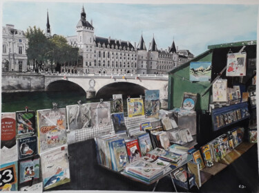 vue du quai de Gesvres Peinture intitulée "vue du quai de Gesv…" par Catherine Digue - Turpin, Œuvre d'art originale, Gouache
