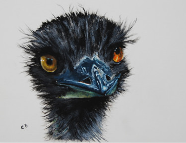 Painting titled "l-emeu-emu.png" by Catherine Digue - Turpin, Original Artwork, Gouache