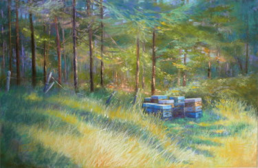 Peinture intitulée "Poussière d'or" par Catherine Vanel, Œuvre d'art originale, Pastel