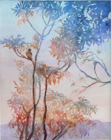 Painting titled "Août, soir de braise" by Catherine Vanel, Original Artwork, Watercolor