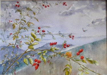 Painting titled "moissons de novembre" by Catherine Vanel, Original Artwork, Watercolor