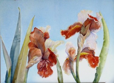 Painting titled "iris carte vermeil" by Catherine Vanel, Original Artwork