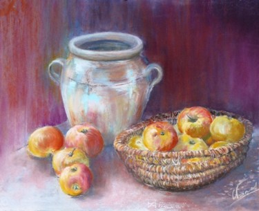 Painting titled "pommes de grand-mère" by Catherine Vanel, Original Artwork