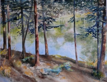 Painting titled "au bord du ciel" by Catherine Vanel, Original Artwork, Watercolor