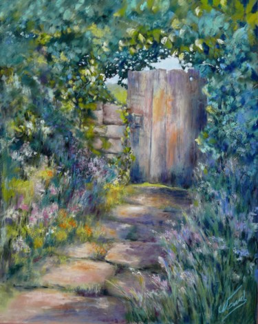 Dessin intitulée "La porte des champs" par Catherine Vanel, Œuvre d'art originale, Pastel