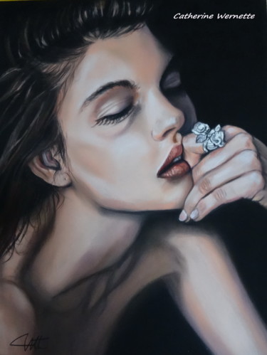 Painting titled "ADRIANA, réflexion…" by Catherine Wernette, Original Artwork, Pastel