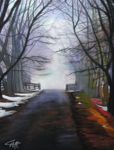 Tekening getiteld "MATIN d'HIVER" door Catherine Wernette, Origineel Kunstwerk, Pastel