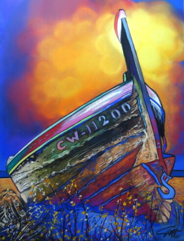 Painting titled "LA BARQUE ECHOUEE" by Catherine Wernette, Original Artwork, Pastel