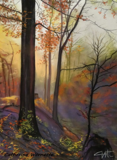 Painting titled "SOIR d'AUTOMNE" by Catherine Wernette, Original Artwork, Pastel