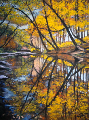 Painting titled "REFLETS DORES" by Catherine Wernette, Original Artwork, Pastel