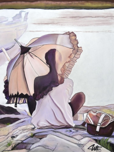 Peinture intitulée "AU BORD DE L'EAU" par Catherine Wernette, Œuvre d'art originale, Pastel