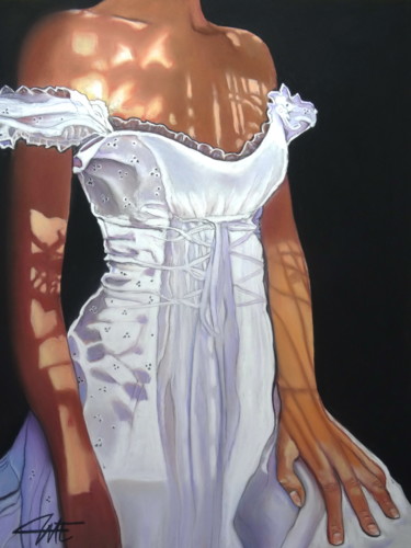 Pintura intitulada "SUN ON THE DRESS" por Catherine Wernette, Obras de arte originais, Pastel