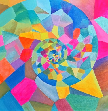 Peinture intitulée "SPIRALE COLOREE" par Catherine Wernette, Œuvre d'art originale, Huile