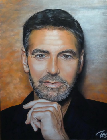 Painting titled "Georges CLOONEY" by Catherine Wernette, Original Artwork, Pastel