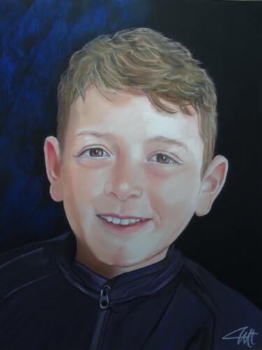 Schilderij getiteld "ELYES - son portrait" door Catherine Wernette, Origineel Kunstwerk, Pastel