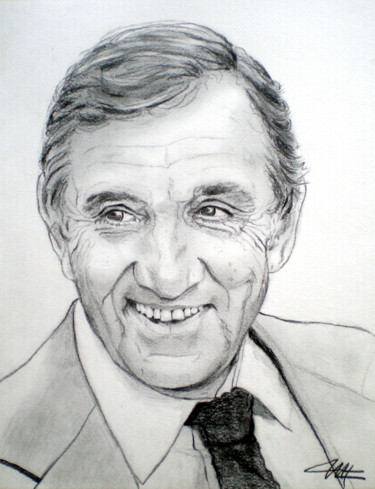 Drawing titled "Lino VENTURA Portra…" by Catherine Wernette, Original Artwork, Graphite