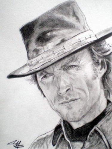 Painting titled "Clint EASTWOOD" by Catherine Wernette, Original Artwork, Oil