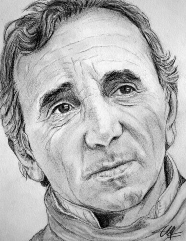 Drawing titled "Charles AZNAVOUR -…" by Catherine Wernette, Original Artwork, Graphite