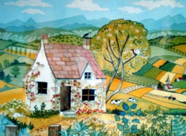 Painting titled "MAISON NAIVE" by Catherine Wernette, Original Artwork, Oil