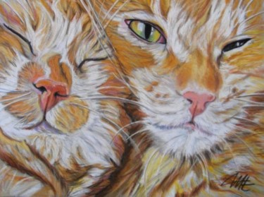 Schilderij getiteld "CARIÑO DE GATOS" door Catherine Wernette, Origineel Kunstwerk